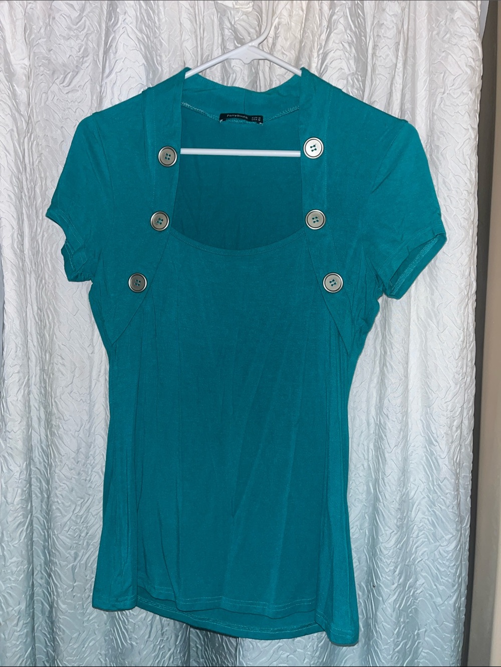 PattyBoutik Teal Short-Sleeve Scoop Neck Top with Button Detail